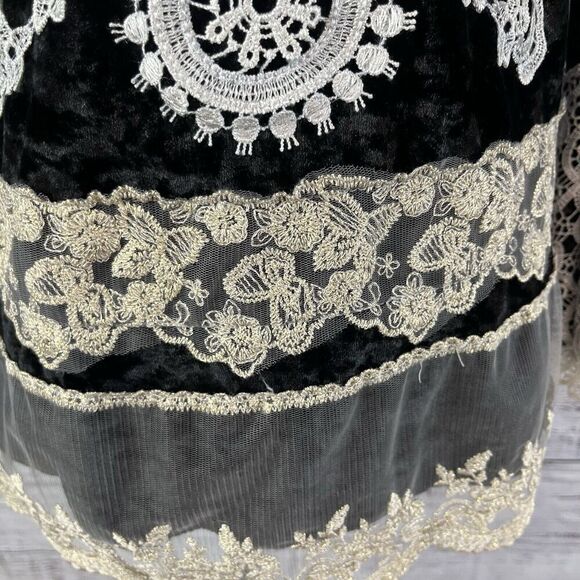 Passion Concept Blouse Tunic sz Small Black Velveteen Lace Beads Gothic Wedding - Picture 9 of 14